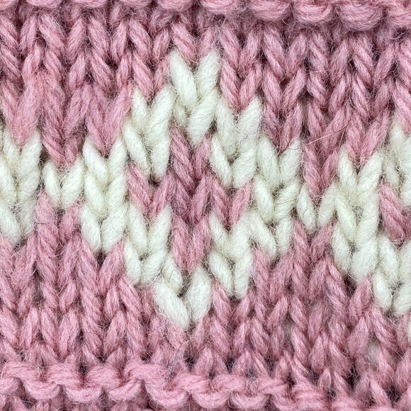 HAND KNIT Sweater Womens M Nordic Striped Jacquard Chunky Jumper Boxy Pink Blue - Picture 7 of 14